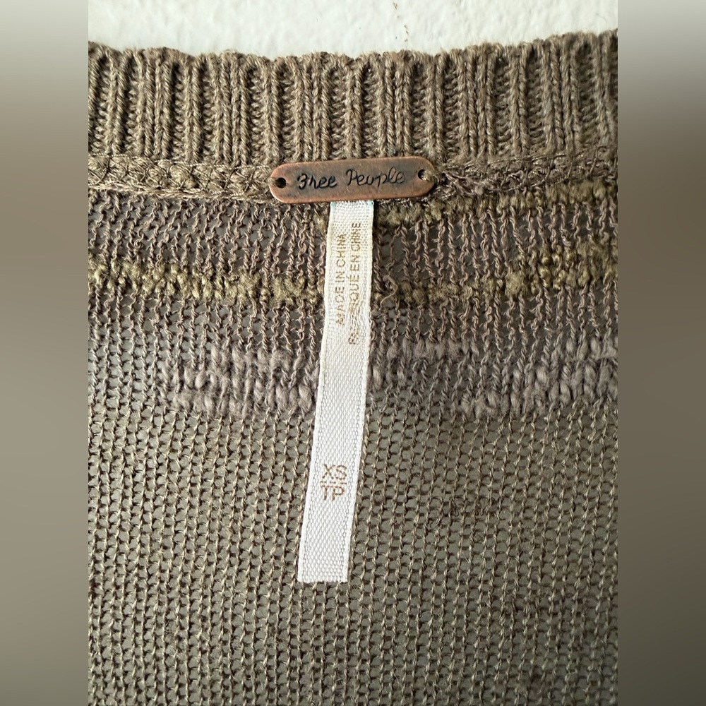 Free People Open Knit Green Brown Duster Cardigan Sweater Women’s Extra Small XS - Picture 8 of 14